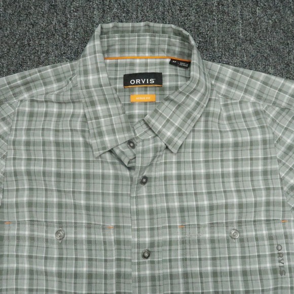 Orvis Shirt Men Medium Gray Plaid Active Fit Fishing Long Sleeve - Picture 2 of 10